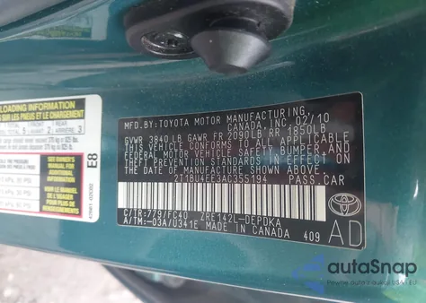 2010 Toyota Corolla Le from USA, damaged, VIN 2T1BU4EE3AC355194